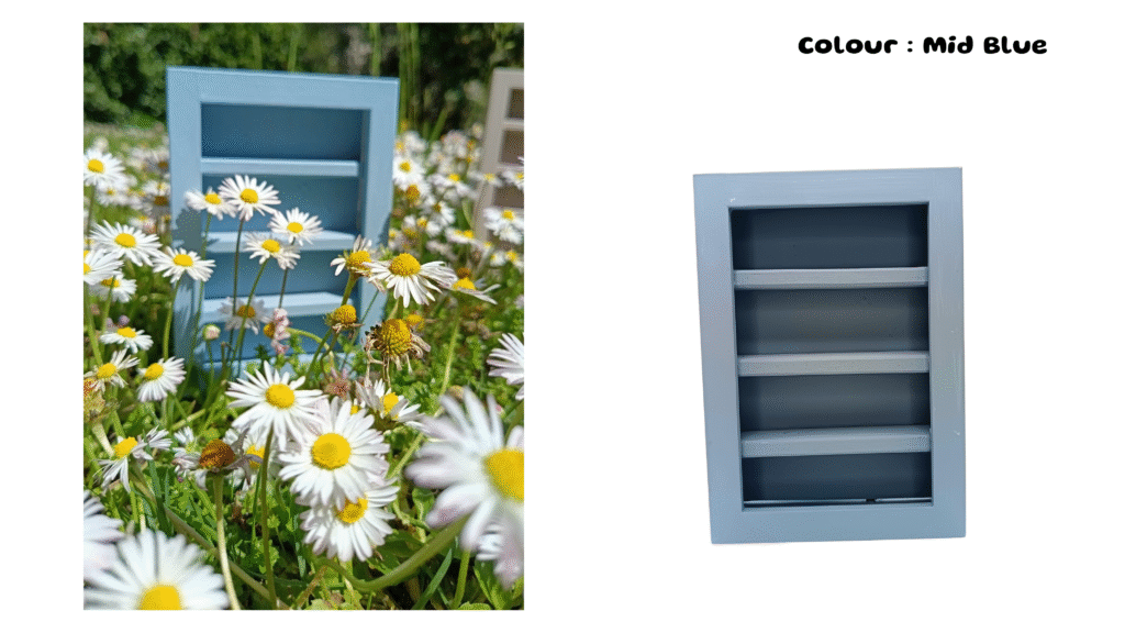 Miniature handmade bookshelf in colour mid blue