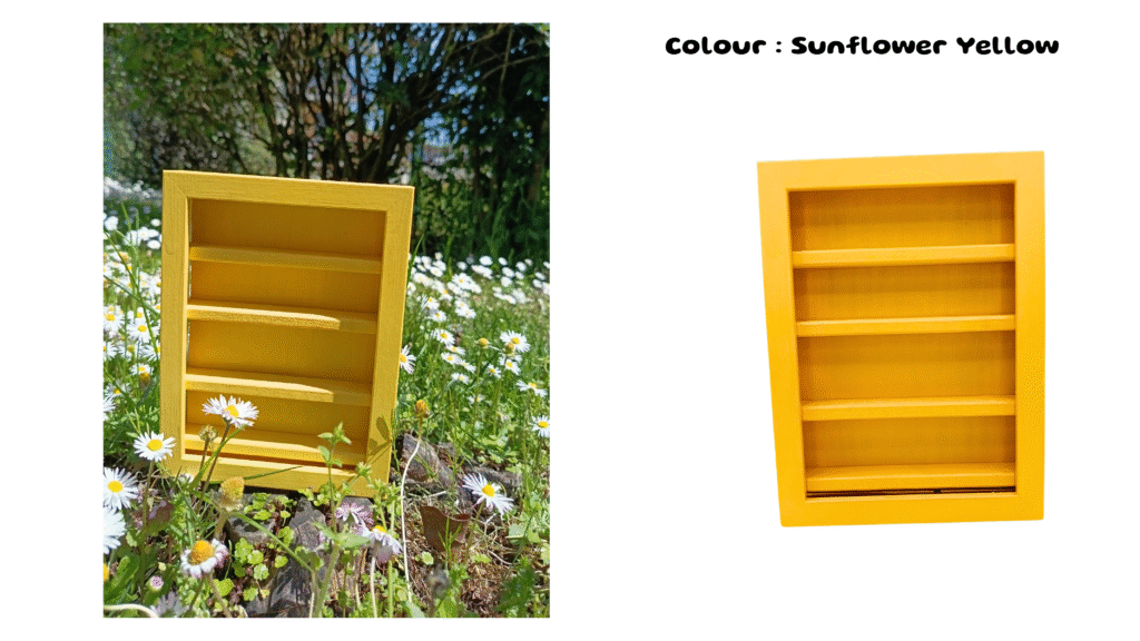 Miniature handmade bookshelf in sunflower yellow colour